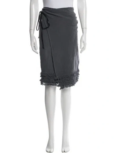 Pre-owned Caravana Fringe Trim Accent Midi Length Skirt In Gray