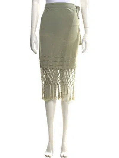 Pre-owned Caravana Fringe Trim Accent Midi Length Skirt In Green