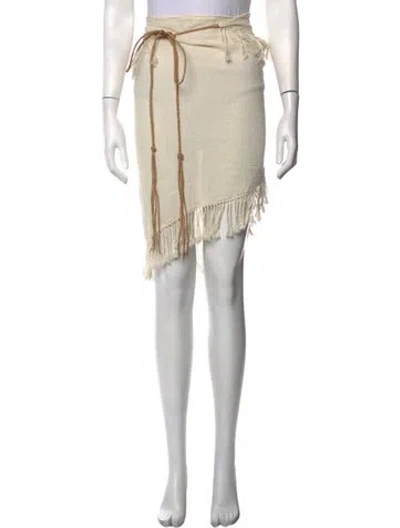 Pre-owned Caravana Fringe Trim Accent Mini Skirt In Neutrals