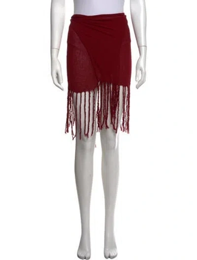 Pre-owned Caravana Fringe Trim Accent Mini Skirt In Red