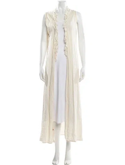 Pre-owned Caravana Fringe Trim Accent Robe In Neutral