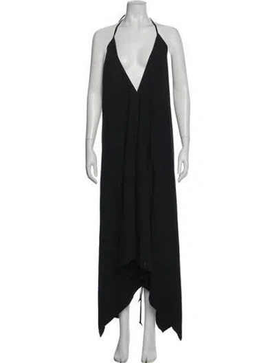 Pre-owned Caravana Halterneck Long Dress In Black
