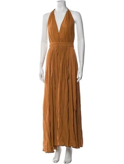 Pre-owned Caravana Halterneck Long Dress In Brown