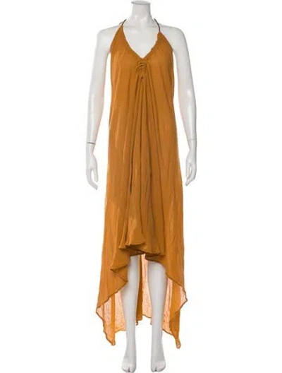 Pre-owned Caravana Halterneck Long Dress In Orange