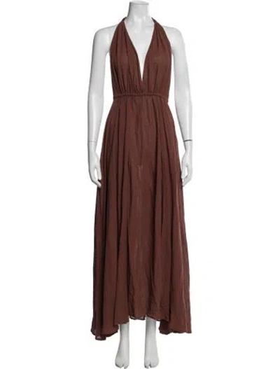 Pre-owned Caravana Halterneck Long Dress In Orange