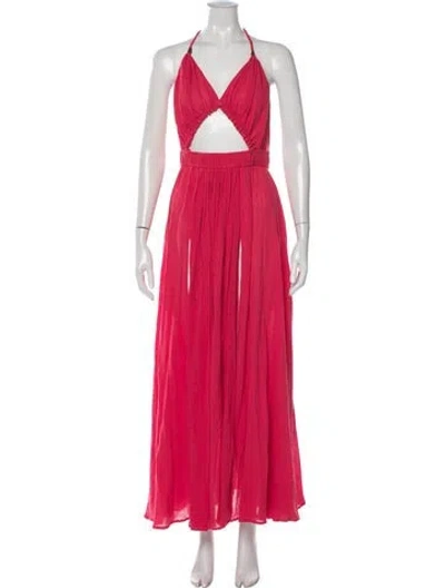 Pre-owned Caravana Halterneck Long Dress In Pink