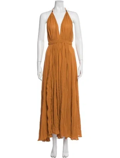 Pre-owned Caravana Halterneck Long Dress In Yellow