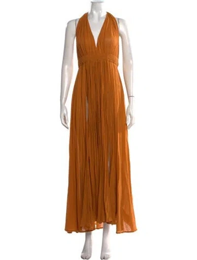 Pre-owned Caravana Halterneck Long Dress In Yellow
