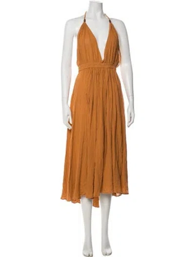 Pre-owned Caravana Halterneck Midi Length Dress In Orange