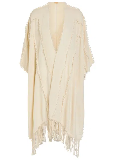 Caravana Knot Detail Cotton Cape In Neutral