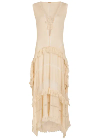 Caravana Ladder Effect Fine-knit Linen-blend Maxi Dress In Brown