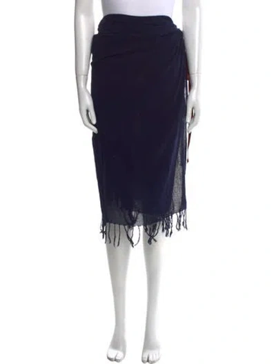 Pre-owned Caravana Leather Trim Embellishment Midi Length Skirt In Blue