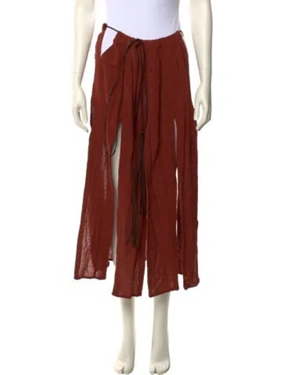 Pre-owned Caravana Leather Trim Embellishment Midi Length Skirt In Multi