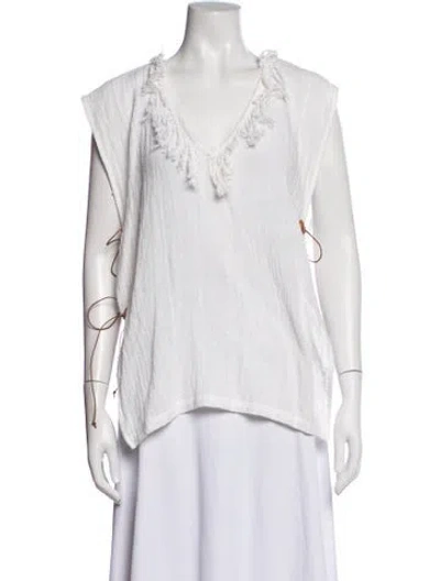 Pre-owned Caravana Linen V-neck Top In Neutrals
