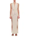 Caravana Tacoh Cotton Long Dress With Slits In Neutral