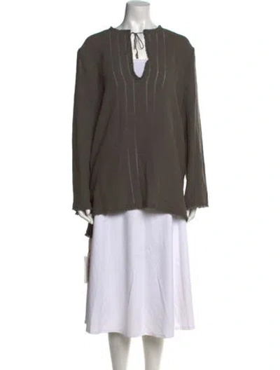 Pre-owned Caravana Tie Neck Long Sleeve Tunic W/ Tags In Green