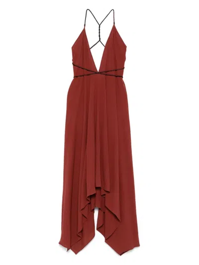 Caravana V-neck Cotton Dress In Burgundy