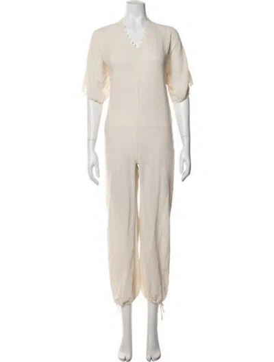 Pre-owned Caravana V-neck Jumpsuit In Neutrals