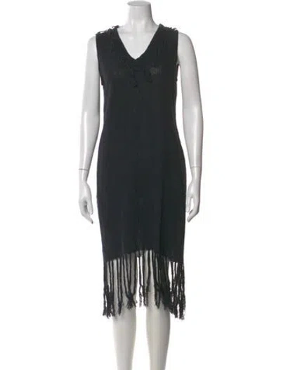 Pre-owned Caravana V-neck Long Dress In Black