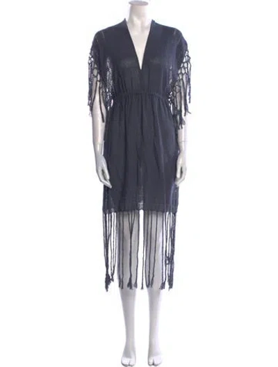 Pre-owned Caravana V-neck Long Dress In Blue