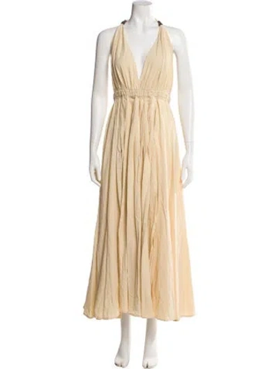 Pre-owned Caravana V-neck Long Dress In Neutral