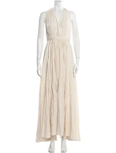 Pre-owned Caravana V-neck Long Dress In Neutral