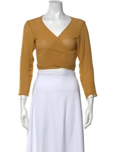 Pre-owned Caravana V-neck Long Sleeve Crop Top In Yellow