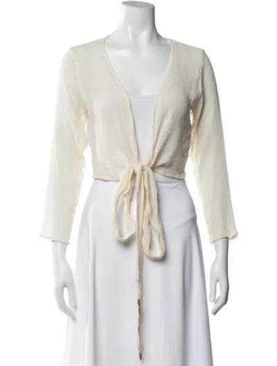 Pre-owned Caravana V-neck Long Sleeve Top In Neutral