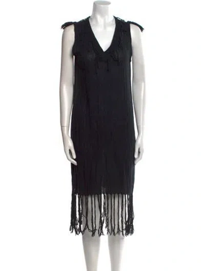 Pre-owned Caravana V-neck Midi Length Dress In Black