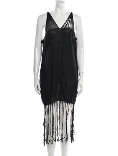 Pre-owned Caravana V-neck Mini Dress In Black