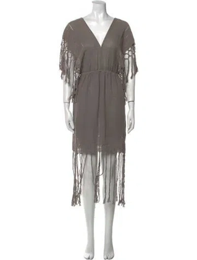 Pre-owned Caravana V-neck Mini Dress In Gray