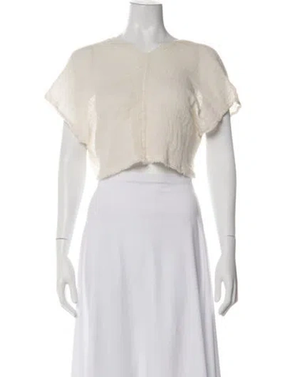 Pre-owned Caravana V-neck Short Sleeve Crop Top In Neutral