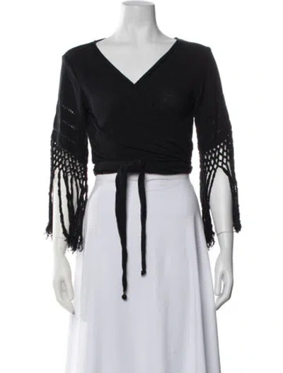 Pre-owned Caravana Wool V-neck Crop Top In Black