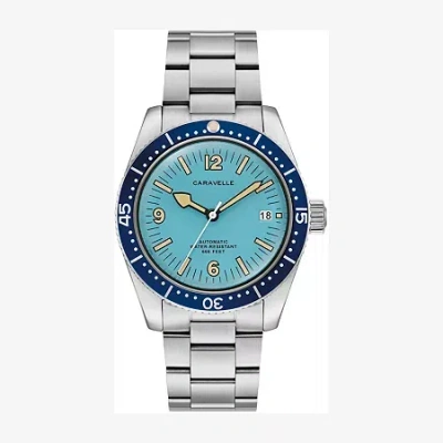 Caravelle Designed By Bulova Caravelle Sea Hunter Mens Automatic Silver Tone Stainless Steel Bracelet Watch 43b178 In White