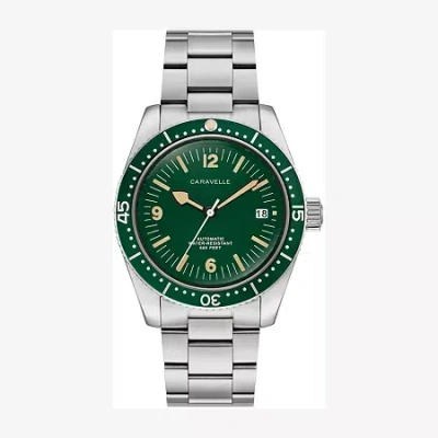 Caravelle Designed By Bulova Caravelle Sea Hunter Mens Automatic Silver Tone Stainless Steel Bracelet Watch 43b179 In White