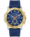 Caravelle Designed By Bulova Men's Chronograph Blue Silicone Strap Watch 44mm In Blue