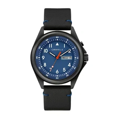 Caravelle Designed By Bulova Mens Black Leather Strap Watch 45c118