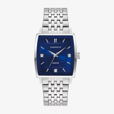 Caravelle Designed By Bulova Mens Diamond Accent Silver Tone Stainless Steel Bracelet Watch 43d108 In Blue