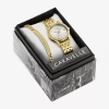 Caravelle Designed By Bulova Womens Crystal Accent Gold Tone Stainless Steel 2-pc. Watch Boxed Set 44x101 In Transparent
