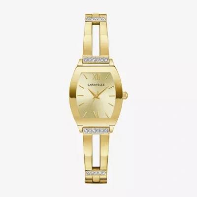 Caravelle Designed By Bulova Womens Crystal Accent Gold Tone Stainless Steel Bangle Watch 44l226