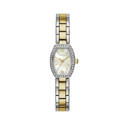 Caravelle Designed By Bulova Womens Crystal Accent Two Tone Stainless Steel Bracelet Watch 45l168 In Transparent