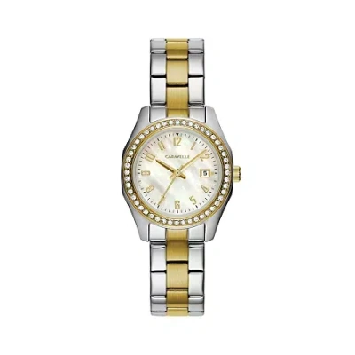 Caravelle Designed By Bulova Womens Crystal Accent Two Tone Stainless Steel Bracelet Watch 45m113 In Transparent