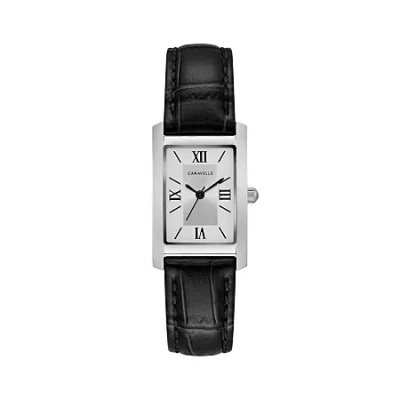 Caravelle Designed By Bulova Womens Diamond Accent Black Leather Strap Watch 43l202 In Transparent