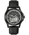 Caravelle Men's Automatic Black Leather Strap Watch 42mm In No Color