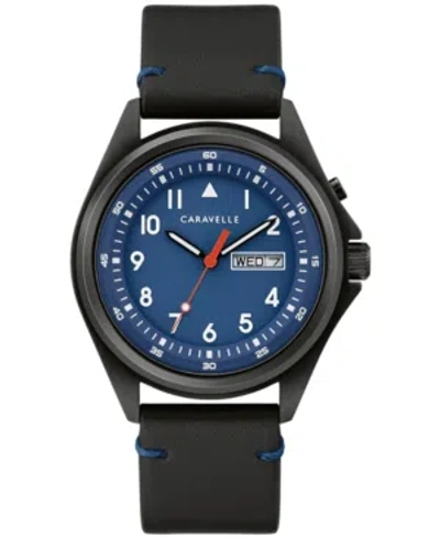 Caravelle Men's Traditional Black Leather Strap Watch 40mm