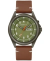 Caravelle Men's Traditional Brown Leather Strap Watch 40mm In Gray