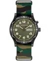 Caravelle Men's Vintage Casual Lite Up Camouflage Nylon Strap Watch, 39mm In Green