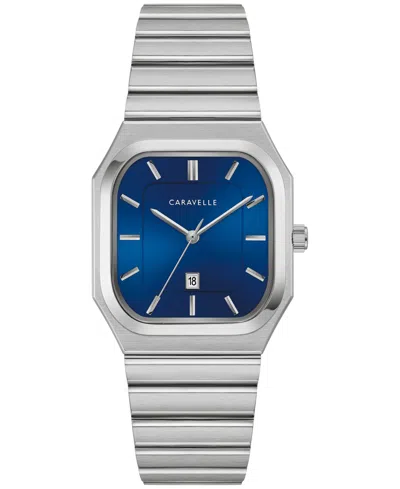 Caravelle Men's Vintage Silver-tone Stainless Steel Bracelet Watch, 32mm In Blue