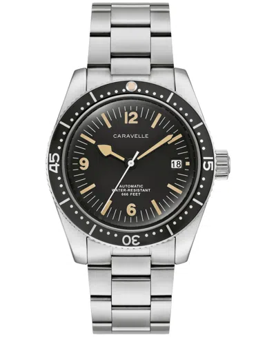 Caravelle Men's Vintage Sport Sea Hunter Silver-tone Stainless Steel Bracelet Watch, 39mm In Metallic