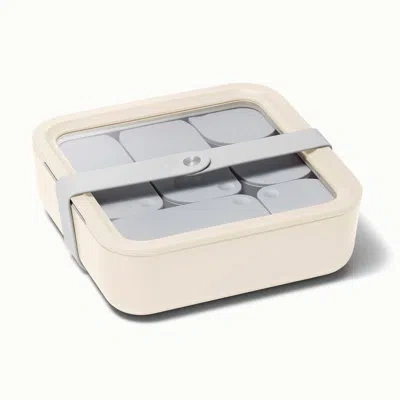 Caraway 10 Cup Glass Food Container Square Shape W/ Lid, Cream